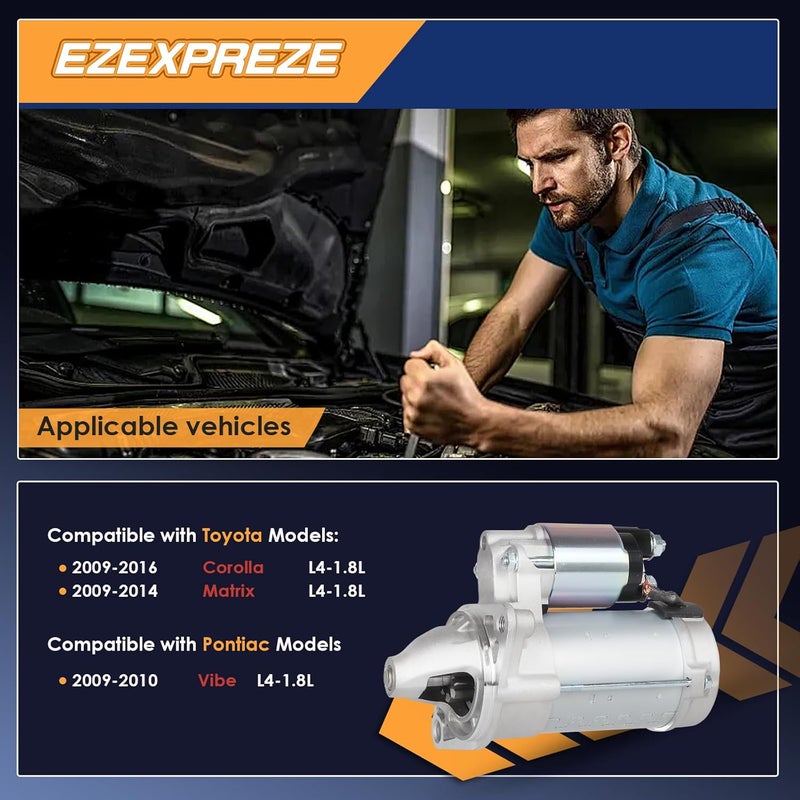 E EZEXPREZE محرك بدء تشغيل Ezexpreze 19049N متوافق مع بونتياك فايب 2009-2010، تويوتا كورولا 2009-2013، ماتريكس 2009-2014 L4 1.8L 1.6kw 9 أسنان CW استبدال# 428000-4300 428000-4590 428000-4591 28100-0T050 - Image 2